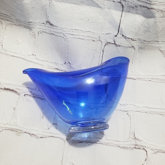 Cobalt Blue Envelope Glass Decorative Bowl Dish Small Hand Blown MCM - Picture 5 of 11